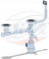 АНИ пласт A7500S Сифон Грот 3 1/2"х40, 1 отв. быт/тех, реш. 115мм, д/дв-ой мойки, гибк. прямоуг. перелив