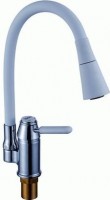 Смеситель для кухни POTATO P52233-7 ø35 п/г БОК ручка, с гибким изливом, 2 режима струи, цвет: белый с хромом