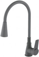 Смеситель для кухни POTATO P58155QH ø35, п/гайку, гибкий излив, 2-х реж. аэратор, серый графит