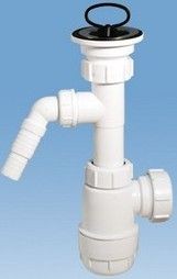 Сифон MRW240WM НЕРЖ., ввод/выход 1 1/4"/40 с вып, пробкой и отводом д/быт/тех Mc'Alpine