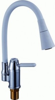 Смеситель для кухни POTATO P52233-7 ø35 п/г БОК ручка, с гибким изливом, 2 режима струи, цвет: белый с хромом