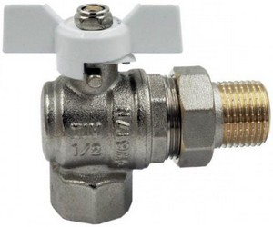КРАН  шар. со сгоном УГЛОВОЙ   3/4''  ВР-НР БАБОЧКА (БЕЛАЯ) TIM DE1236N (усиленный)