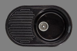 Мойка  керамогранит S21  овальн   720 *450    (чаша 380 мм,  h 18,5 мм ) (перелив, б/отв., унив-я, БЕЗ СИФОНА.) матовый    ЧЕРНЫЙ