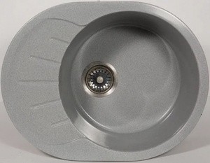 Мойка  керамогранит S23  овальн   570 *440    (чаша 380 мм,  h 19 мм, устан отверст 550*420  ) (перелив, б/отв., унив-я, БЕЗ СИФОНА.) матовый    СЕРЫЙ